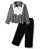 CrayonFlakes Cotton Knit Full Sleeves Checked & Bow Applique Detailed Shirt Style Top & Pants Set - Black