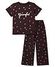 Pine Kids 100% Cotton Knit Bio Washed Single Jersery 180 Gsm Half Sleeves Co-ord Top & Pajama Night Suit with Floral & Graceful Text Print - Brown