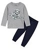 Etched Design Cotton Knit Full Sleeves Panda Astronaut Printed Tee & Joggers Set - Grey & Navy Blue