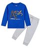 Etched Design Cotton Knit Full Sleeves Painter Printed Tee & Joggers Set - Royal Blue & Grey