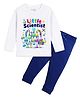 Etched Design Cotton Knit Full Sleeves Little Scientist Text Printed Tee & Joggers Set - White & Blue