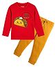 Etched Design Cotton Knit Full Sleeves Taco Printed Tee & Joggers Set - Red & Mustard