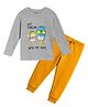 Etched Design Cotton Knit Full Sleeves Just Chillin With My Pops Text Printed Tee & Joggers Set - Grey & Mustard