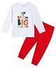 Etched Design Cotton Knit Full Sleeves Dream Big Little One Text Printed Tee & Joggers Set - White & Red