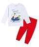 Etched Design Cotton Knit Full Sleeves Turtles & Best Daddy Ever Text Printed Tee & Joggers Set - White & Red