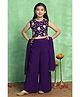 Fashion Dream Georgette Knit Sleeveless Floral Embroidered Top & Palazzo With Dupatta Set - Violet