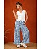 Fashion Dream Cotton Blend Knit Sleeveless Solid Waistcoat Style Top & Abstract Printed Palazzo Set - White