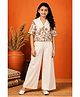 Fashion Dream Cotton Blend Knit Half Sleeves Floral Embroidered Shirt Style Crop Top & Palazzo Set - Off White