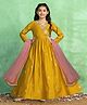 Fashion Dream Chanderi Woven Three Fourth Sleeves Thread Work Embroidered Lace Embellished Dress With Dupatta - Mustard
