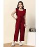 Fashion Dream Cotton Blend Woven Frill Sleeves Solid Jumpsuit With Belt - Maroon