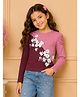 Cutecumber Cotton Knit Full Sleeves Floral Printed Top - Plum