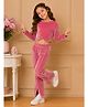 Cutecumber Fleece Woven Full Sleeves Stone Embellished Top With Pant Set - Pink