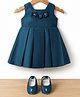Blabber Sleeveless Stone Embellished Floral Applique Detailed Knee Length Dress With Booties - Blue