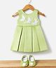 Blabber Sleeveless Lace Embellished Butterfly Applique Detailed Knee Length Pleated Dress With Booties - Pista