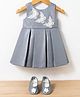 Blabber Sleeveless Lace Embellished Butterfly Applique Detailed Knee Length Pleated Dress With Booties - Grey