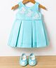 Blabber Sleeveless Lace Embellished Butterfly Applique Detailed Knee Length Pleated Dress With Booties - Sea Blue