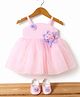 Blabber Sleeveless Stone Embellished Floral Applique Detailed Knee Length Dress With Booties - Pink