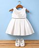 Blabber Sleeveless Pearl Embellished Floral Applique Detailed Knee Length Pleated Dress With Booties - White