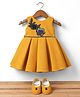 Blabber Sleeveless Pearl Embellished Floral Applique Detailed Knee Length Pleated Dress With Booties - Mustard