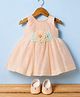 Blabber Sleeveless Pearl & Stone Embellished Floral Applique Detailed Knee Length Dress With Booties - Peach
