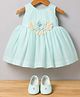 Blabber Sleeveless Pearl & Stone Embellished Floral Applique Detailed Knee Length Dress With Booties - Sea Green