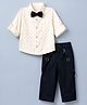 Bow & Tie Cotton Woven Full Sleeves Abstract Motifs Printed Shirt & Trouser Set With Bow & Suspender - Cream