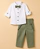 Bow & Tie Full Sleeves Abstract Motifs Printed Shirt & Trouser Set With Bow & Suspender - Pista Green