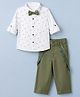 Bow & Tie Cotton Woven Full Sleeves Abstract Motifs Printed Shirt & Trouser Set With Bow & Suspender - Pista Green