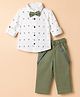 Bow & Tie Full Sleeves Abstract Motifs Printed Shirt & Trouser Set With Bow & Suspender - Pista
