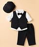 Bow & Tie Full Sleeves Paisley Motifs Printed Shirt & Trousers Set With Waistcoat Bow & Cap - Black