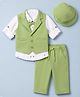 Bow & Tie Cotton Woven Full Sleeves Solid Shirt & Trouser Set With Waistcoat & Bow - Pista Green