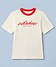 ADIDAS KIDS 100% Cotton Knit Half Sleeves Round Neck T-Shirt with Logo Text Print - White