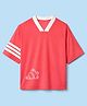 ADIDAS KIDS 100% Cotton Knit Half Sleeves Round Neck T-Shirt with Drop Shoulder Sleeves & Logo Print - Pink