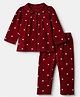 Babyhug Cotton Knit Full Sleeves Front Open Top Pyjama Co Ords Night Suit With Heart Print in Maroon