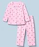 Babyhug Cotton Knit Full Sleeves Co-Ord Top And Pyjama Night Suit With Heart Print - Pink