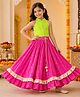 Twisha Chanderi Woven Sleeveless Solid Choli & Foil Print Printed Lehenga Set - Lime Green & Pink