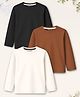 Trampoline Cotton Blend Knit Pack Of 3 Full Sleeves Solid Tees - Black Brown & Cream