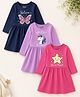 Trampoline Cotton Blend Knit Pack Of 3 Three Fourth Sleeves Unicorn & Star Printed Dresses - Navy Blue Purple & Pink