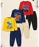 Trampoline Cotton Blend Knit Pack Of 3 Full Sleeves Dinosaur & Vehicles Printed Tees & Joggers Set - Red Blue & Yellow