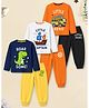 Trampoline Cotton Blend Knit Pack Of 3 Full Sleeves Dinosaur & Vehicles Printed Tees & Joggers Set - Orange White & Blue