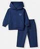 Babyhug 100% Cotton Terry Knit Full Sleeves Hoodie and Jogger Set with Badge - Navy Blue