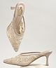 Shoetopia Floral Embroidered Heel Mules - Golden
