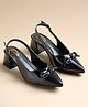 Shoetopia Bow Applique Detailed Buckle Closure Block Heel Sandals - Black