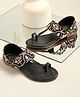 Shoetopia Floral Embroidered Slip On Sandals - Black
