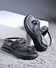 Shoetopia Metal Applique Detailed Buckle Closure Platform Sandals - Black