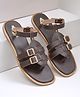 Shoetopia Metal Applique Detailed Buckle Closure Flat Sandals - Brown