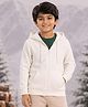 Kiddopanti Fleece Knit Full Sleeves Solid Light Winter Hooded Sweatjacket - Off White