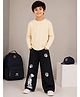 Kiddopanti Cotton Knit Full Sleeves Solid Tee & Dog Printed Jeans Set - Off White & Black