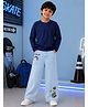 Kiddopanti Cotton Knit Full Sleeves Solid Tee & Skater Printed Jeans Set - Navy & Ice Wash Blue