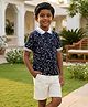 Rikidoos Cotton Embosis Hosiery Woven Polo T-Shirt with Half Sleeves and Floral Print in Navy Blue